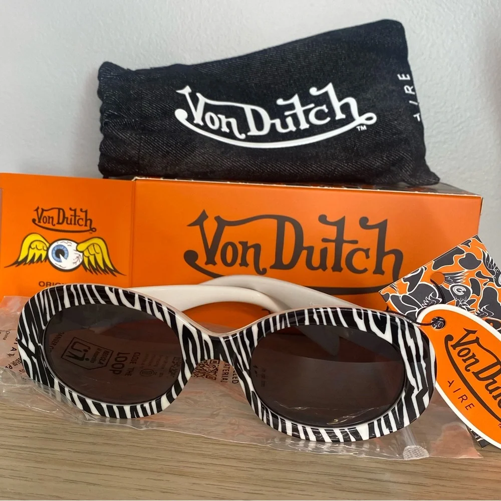 NWT AIRE x Von Dutch Dazed Zebra Vintage White Sunglasses - Picture 2 of 4